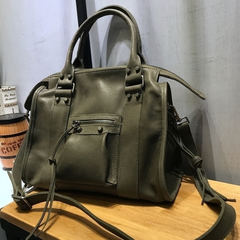 Vendange Fashion Boston Bag Leather River Handbag Handmade Cross body 2458 w240820