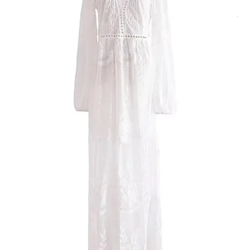 Vintage Womens Deep V-neck Long Sleeve Floral Emberoidery Bohemian Beach Maxi Dress Ladies Lace Hollow Out Boho Dresses Dress 250117