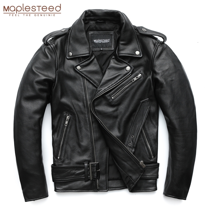 Men's Leather Faux MAPLESTEED Classical Motorcycle Jackets Men 100% Natural Cowhide Thick Moto Winter Sleeve 61-67cm 6XL M192 221201