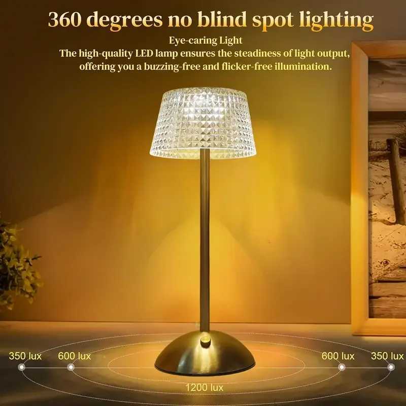 Crystal Decorative Desk Lamp with Adjustable Three Color USB Charging Suitable for Bedroom and Living Room Decoration C251115