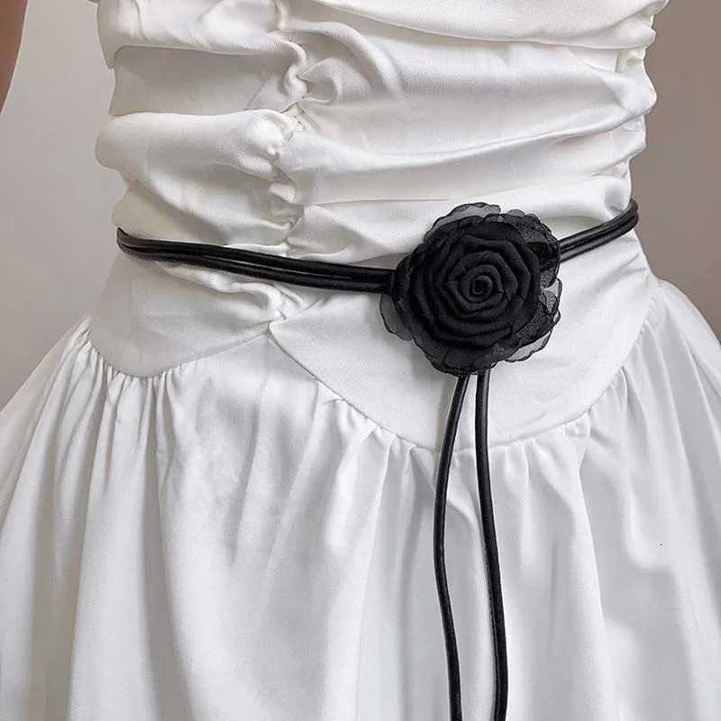 Fashion Vintage Chiffon Flower Waist Belt for Women Elegant Blue Flowers Long Leather Adjustable Waist Chain Dress Jewelry Accessories255 D250924