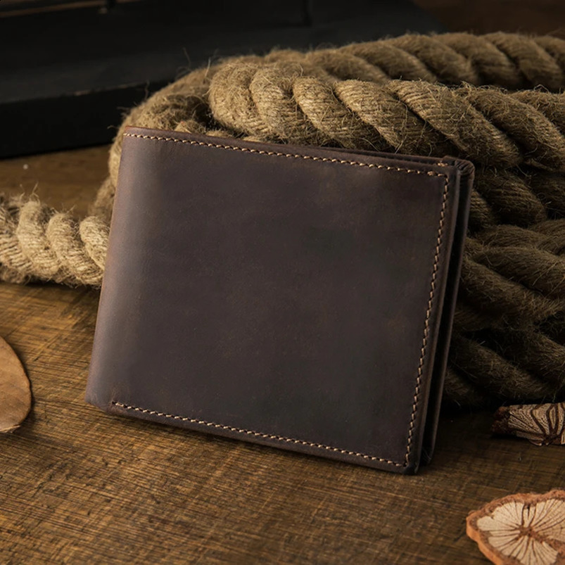 Genuine leather wallet for men vintage card holder crazy horse cowboy currency casual daily use bill 240910