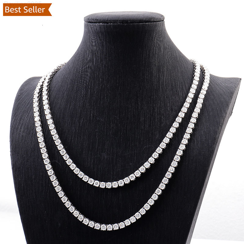 Hot Sale 3mm Tennis Necklace Chains Iced Out VVS DEF Moissanite Diamond Gold Silver Hip Hop Jewelry Necklace