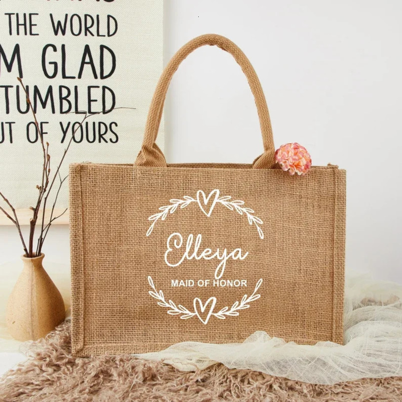 Personalised Beach Bag Personalized Name Jute Bags Flower Girl Wedding Party Market Shopping for Women Custom 240723