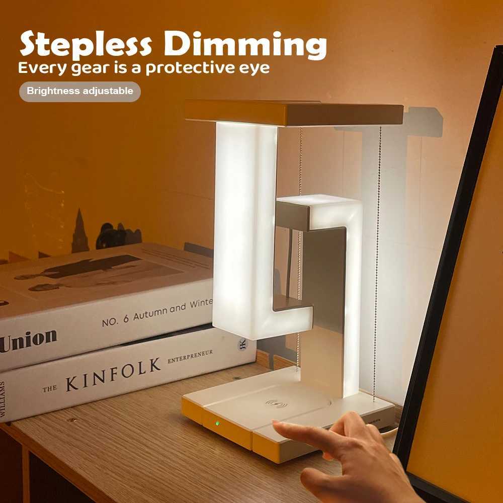 Floating Design LED Desk Lamps 10W Wireless Charging Stepless Dimming Touch Control Novelty Night Light Bedroom Decorative Light C251115