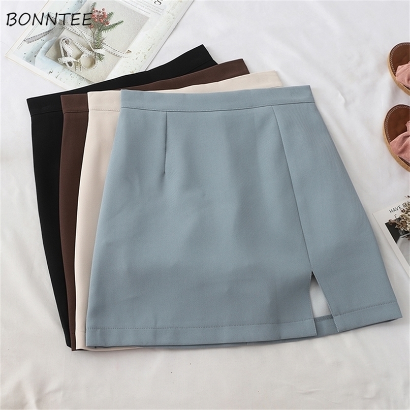 Skirts Women Solid High Waist Wrap Hip Basic Side Slit Work Wear Aline Elegant Mini Skirt Slim Allmatch Chic Trendy Simple 220701