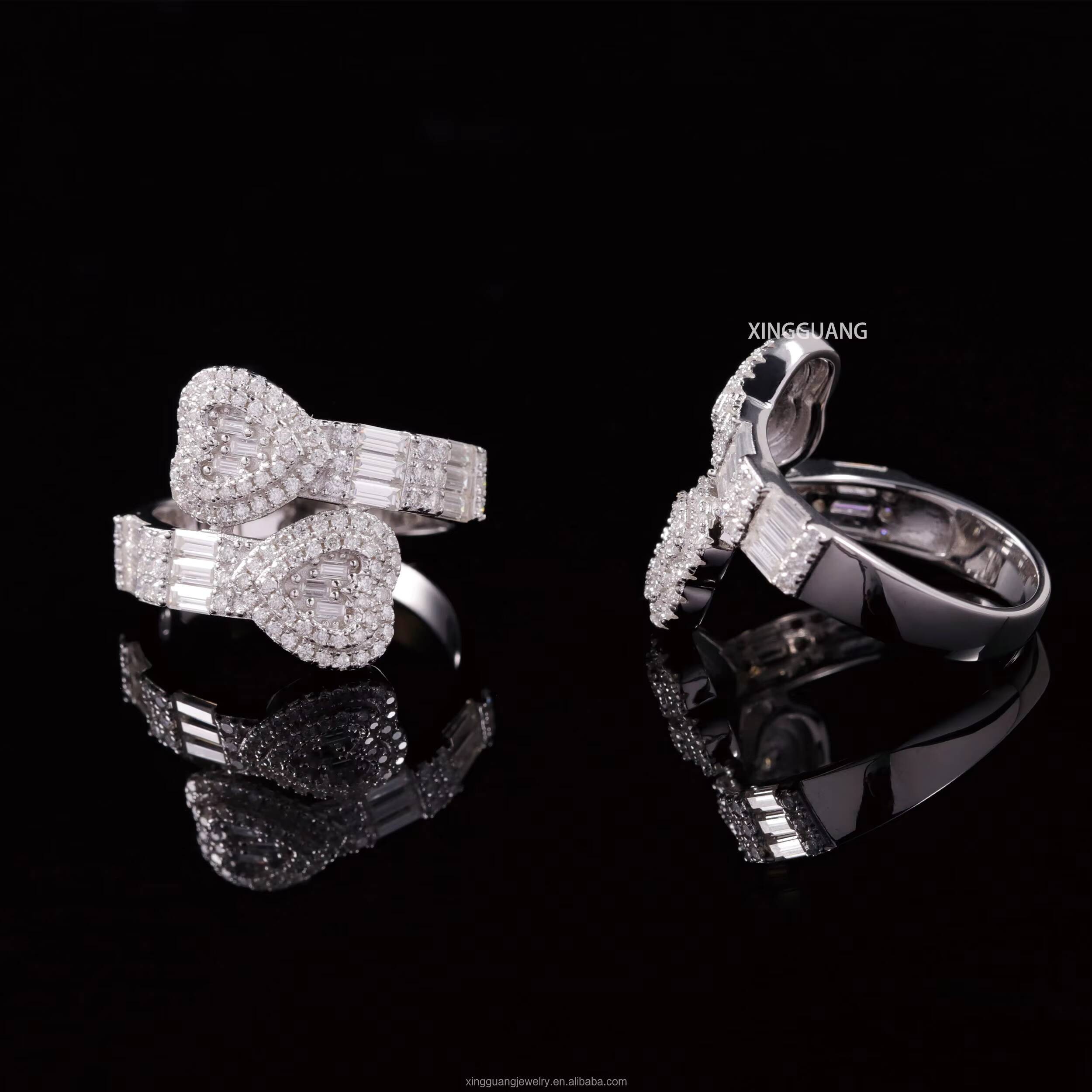 New Arrival Heart Ring Baguette Cut Moissanite Hip Hop Style Cuban 925 Sterling Silver Rings for Men Women Jewelry
