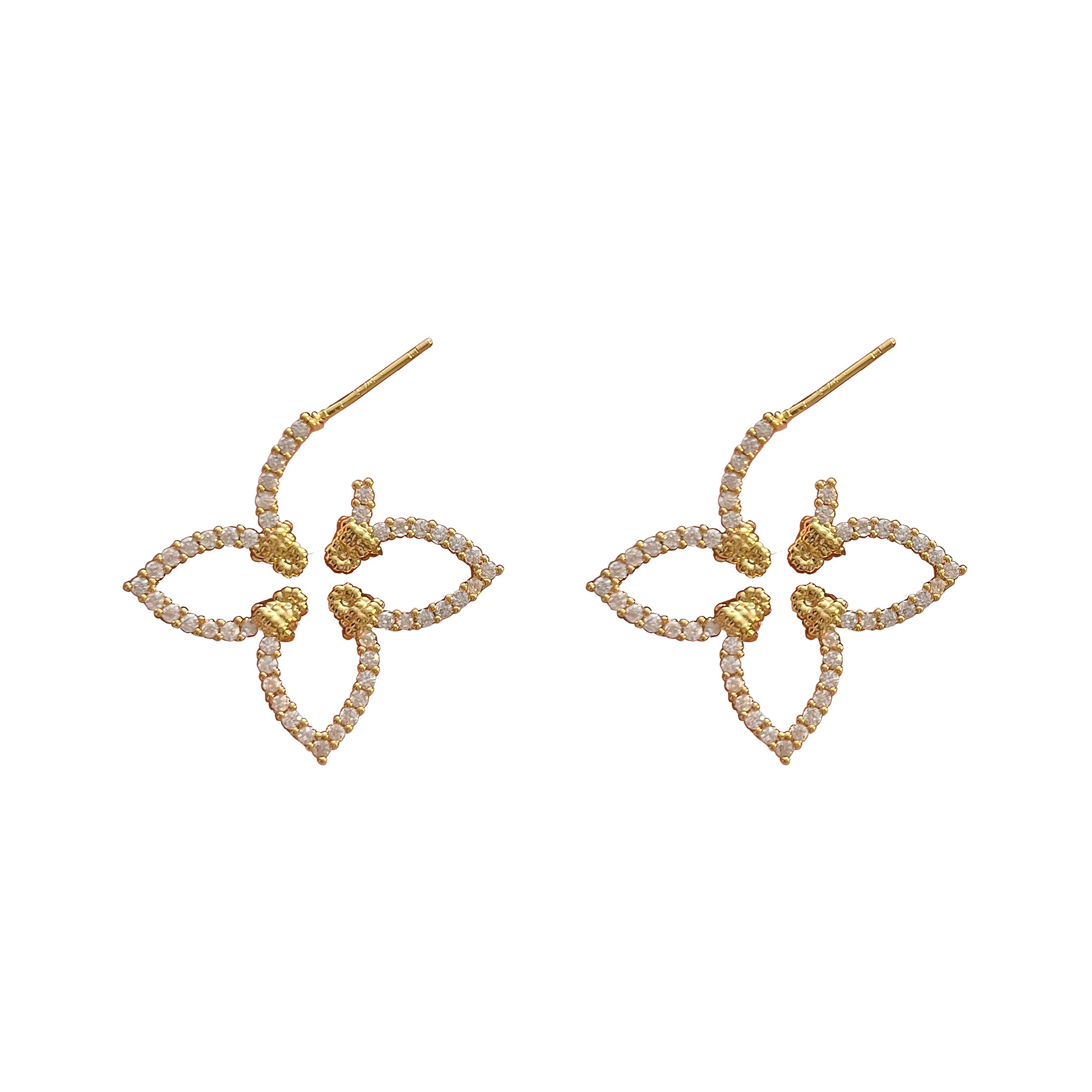 Light Elegant Sparkling Star Fashionable Versatile Copper Gold-Plated Zircon Earrings for Women - view 6