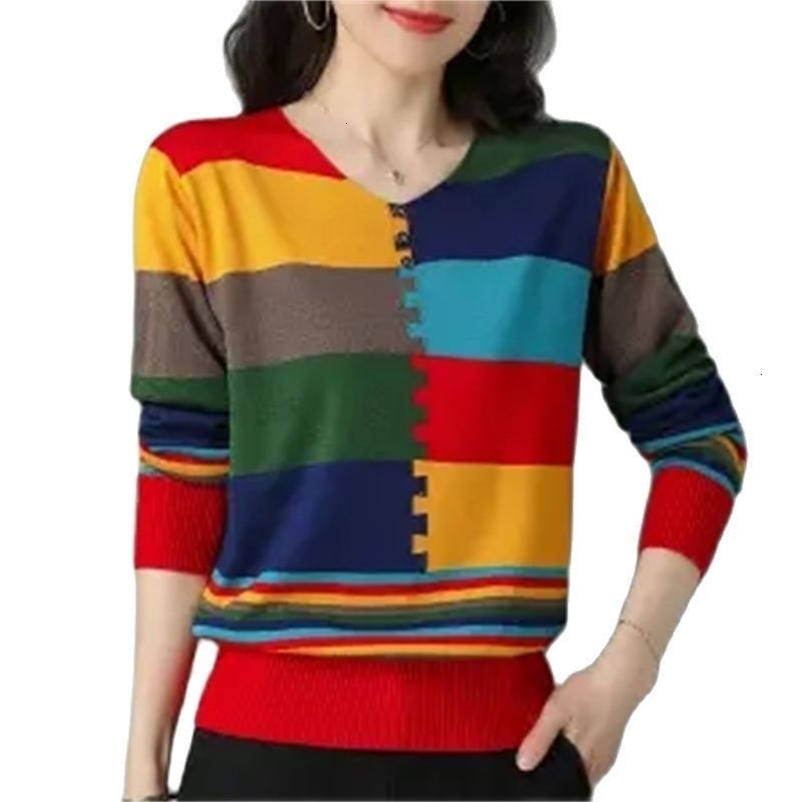 Women's Sweaters Clearance Pick Up Leaks Foreign Trade Women Long-Sleeved Color-Blocking Thin Pullover Sweater Female Knitting Loose Top Pullover