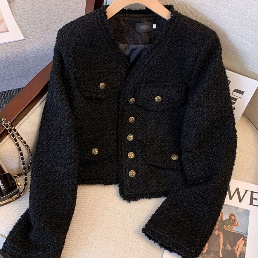 Lanjia- Black Chanel-Style Jacket For Women, And Autumn 2025 New French Elegant Socialite Early Spring Short Slim-Fit Top 511C9