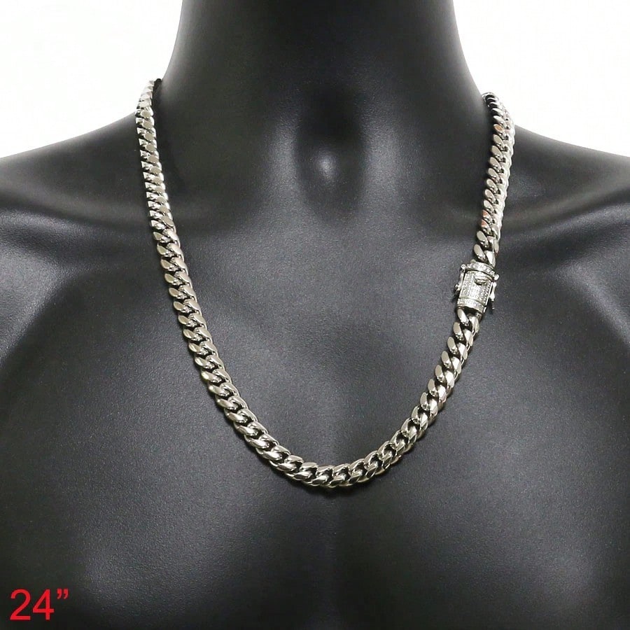 18"-30"MEN Stainless Steel 10/12/14mm Silver Bling Cuban Curb Necklace - view 5
