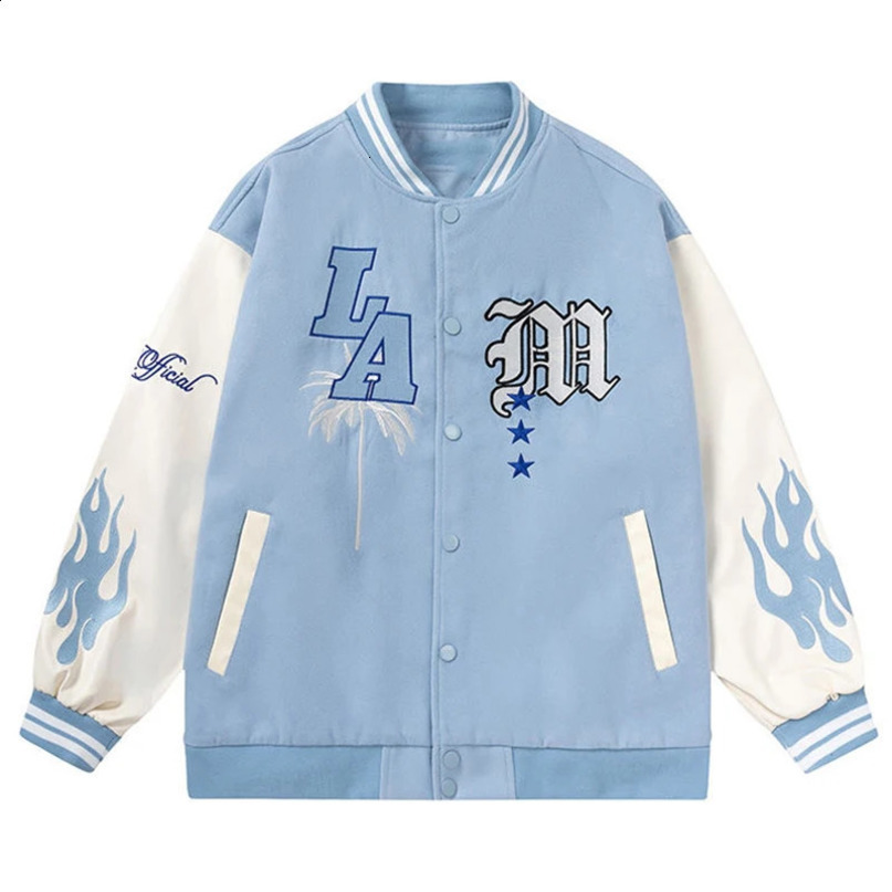 Letter embroidery mens baseball jacket Y2k flame leather school team windproof Hip Hop retro 240904