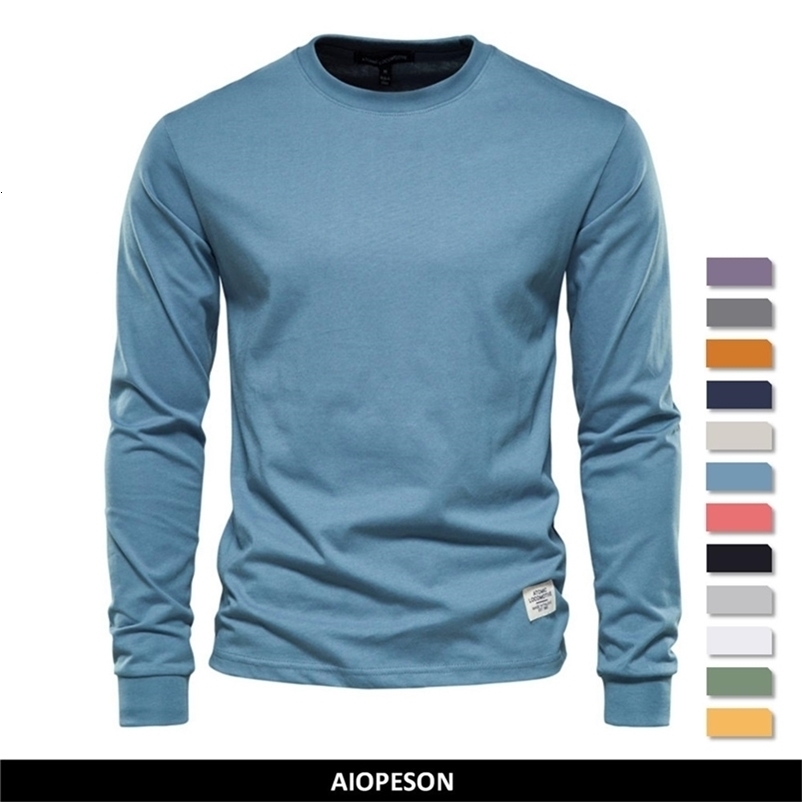 Men's T-Shirts AIOPESON Solid Color Cotton T Shirt Men Casual O-neck Long Sleeved Mens Tshirts Spring Autumn High Quality Basic T-shirt Male 2209