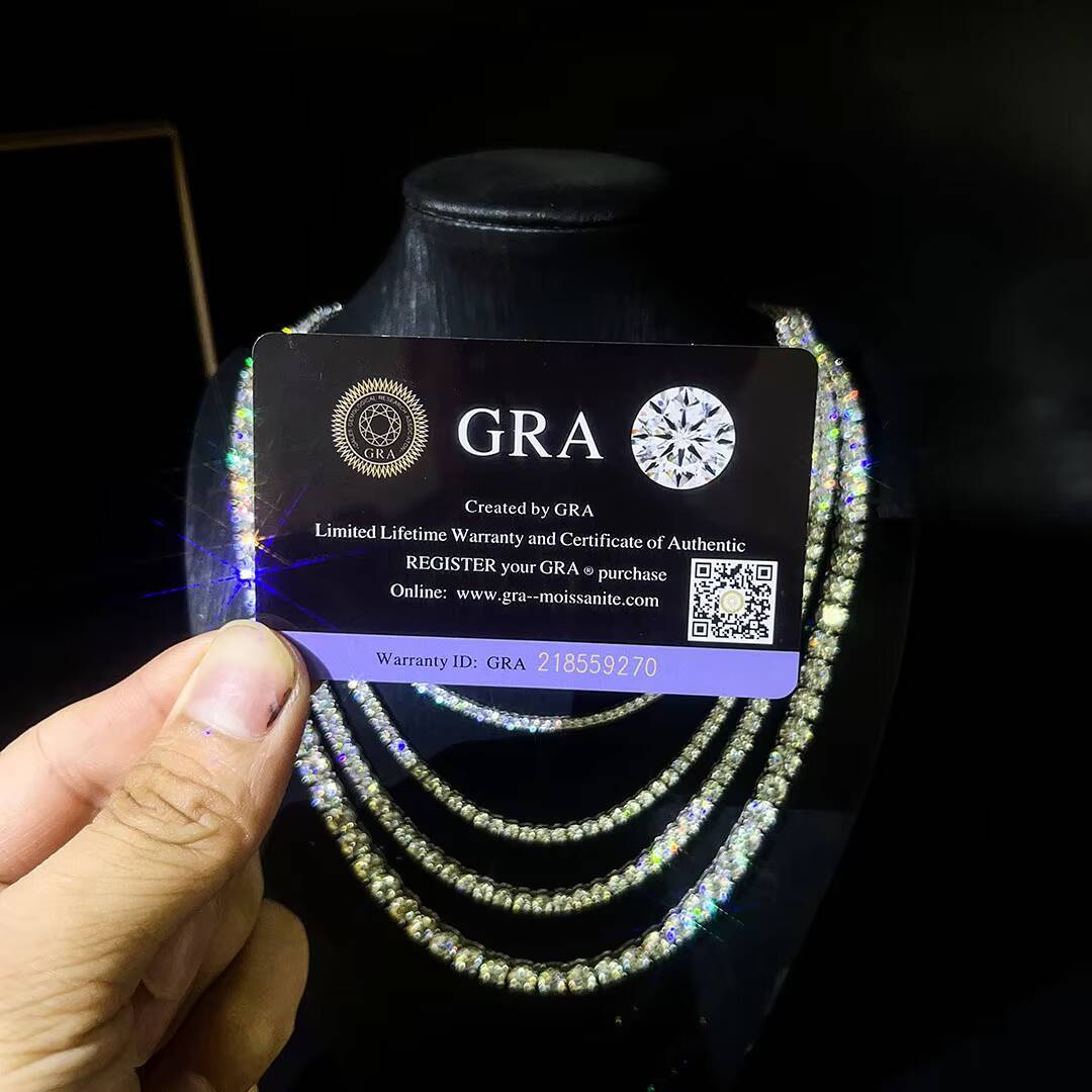 3mm 5mm MoissaniteVVS Silver Tennis Chain Necklace for Man