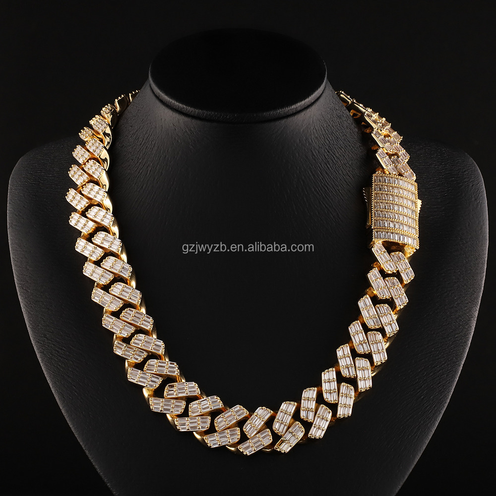 New Arrival Hip Hop Jewelry Diamond Moissanite Iced Out 925 Silver Gold Plated Men Necklace Baguette Cuban Chain