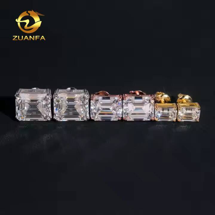 VVS D Emerald Cut Moissanite Diamond Earrings 925 Sterling Silver Hip Hop Jewelry Luxury Men Women Fashionable Ear Studs