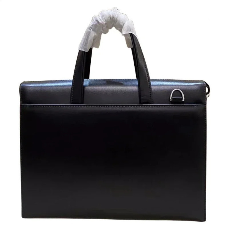 Leather mens fashionable and personalized portable briefcase business pendant large capacity black zipper computer shoulder strap 240906