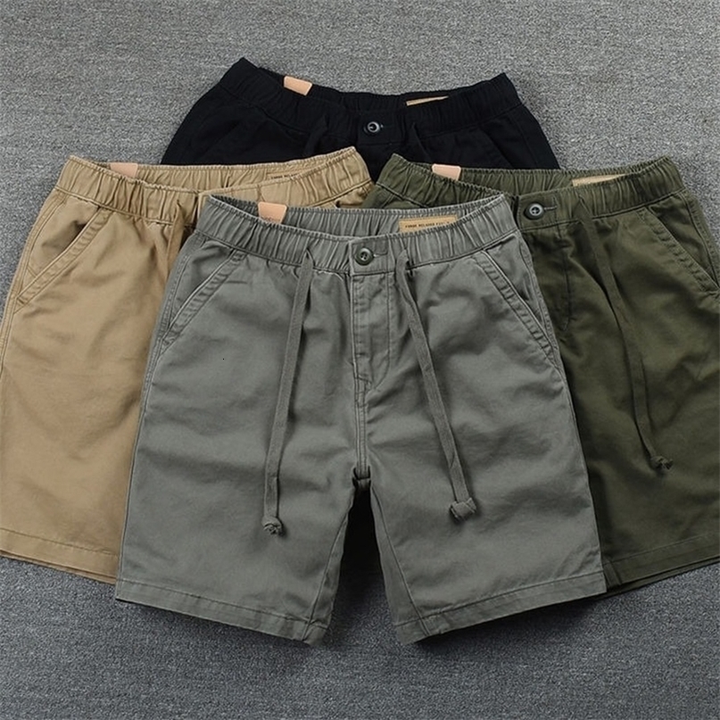 Shorts Mens Casual Cotton Shorts Work Trousers Knee Length Elastic Waist Men Chino Shorts 220602