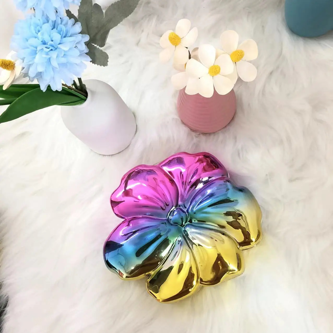 Women Metallic Flower Clutch Bag Silver Gold Acrylic Evening y Wedding Party Crossbody Purses ner Chain Handbag 250815