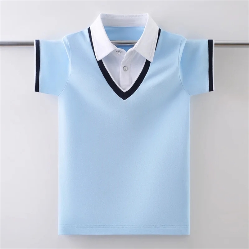 Childrens pure cotton polo shirt summer fashion childrens school youth T-shirt 4-15 years old top 240813bj