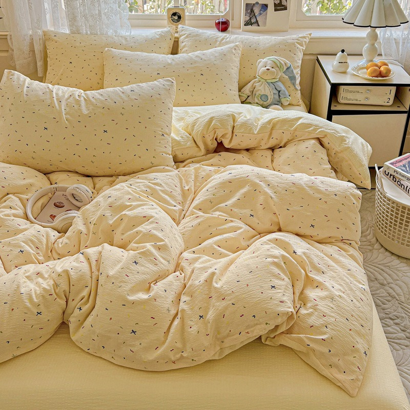 A-class mother and baby grade small fresh small bamboo cotton four piece set, washed cotton bed sheets, duvet covers, bedsheets, student dormitory thr