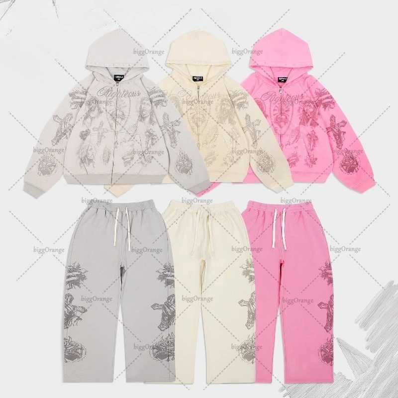 Strt Harajuku Hip Hop Punk Loose Straight Wide Legs Men Retro Letter Cartoon Y2K Casual Trendy Oversized Zipper Hoodie Women X250924