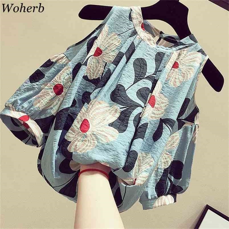 Womens Tops and Blouses Summer Floral Print Blusas Short Sleeve Chiffon Blouse Shirt Off Shoulder Ladies Top 92162 210519