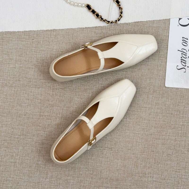 35-41 Size Chunky Mary Jane for Women 2025 New Style One Strap Square Toe Flats to Match Dresses Low Heel Granny Shoes