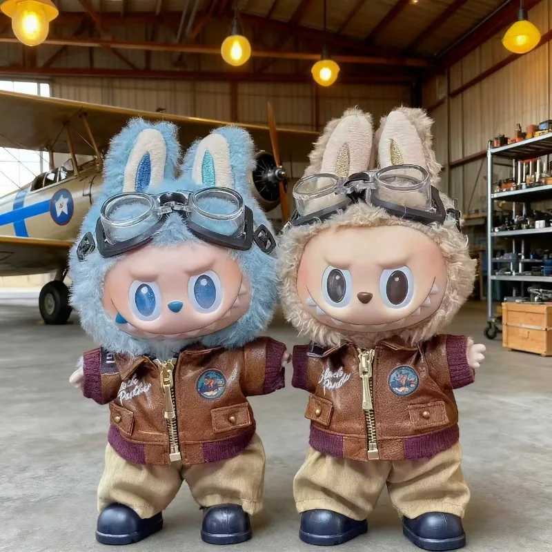 Brown Retro Flying Jacket Fashion Doll Clothes Set for 17cm Labubu Doll Accessory Gift Item C250924