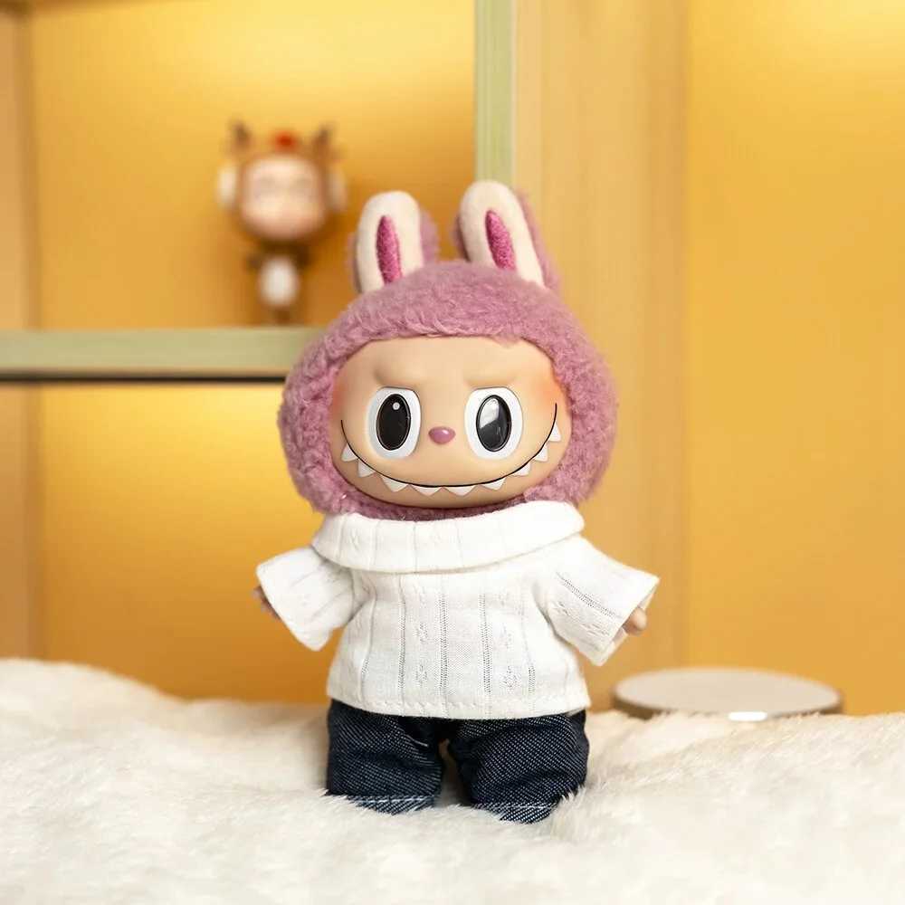 17cm Cute Mini Plush Dolls Clothes Outfit Accessories For Labubu Idol Dolls Lapel Tshirt And Jeans Twopiece Set DIY Girl Gift C250924