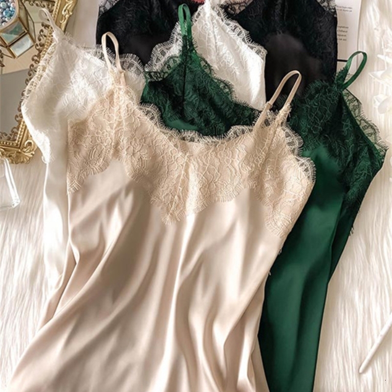 Camisoles Tanks Sexy Lace Camisole Women Silk V-neck Tops Summer Sleeveless Casual Tank Tops Female Slim Soft Satin Basic Tops Large size 230413