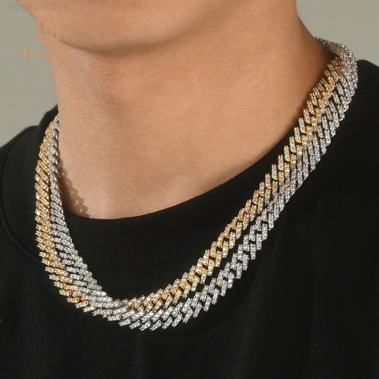 Mens New Design Miami Cuban Necklace 9MM Iced out Chain Gold Plated Hip Hop Necklaces with Moissanite Brass Link Chain for Gift