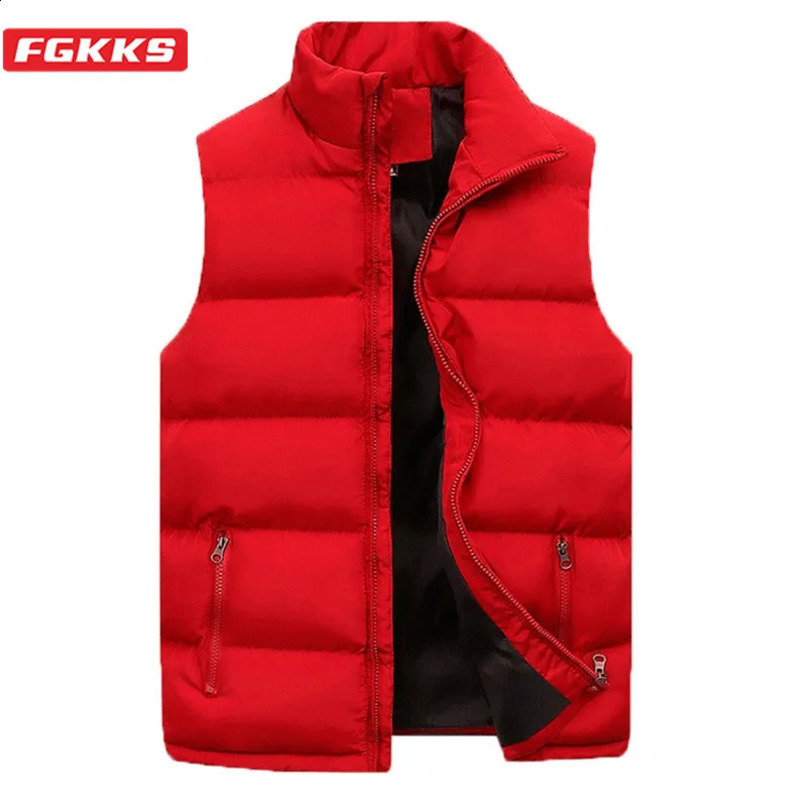 FGKKS Winter Men Vest Parkas Cotton Casual Sleeveless Stand Thick Clothes Solid Color Jacket Male 241021