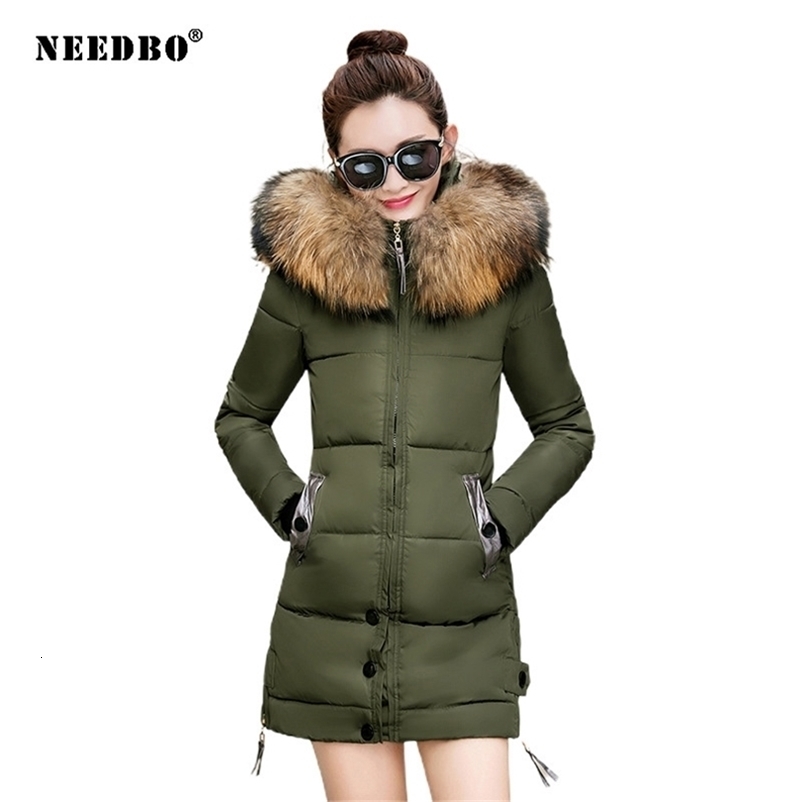 NEEDBO Down Jacket Women Long Winter Down Coat Fur Collar Slim Oversize Doudoune Femme Jacket Coat Lady Down Parka Long Coat 201125