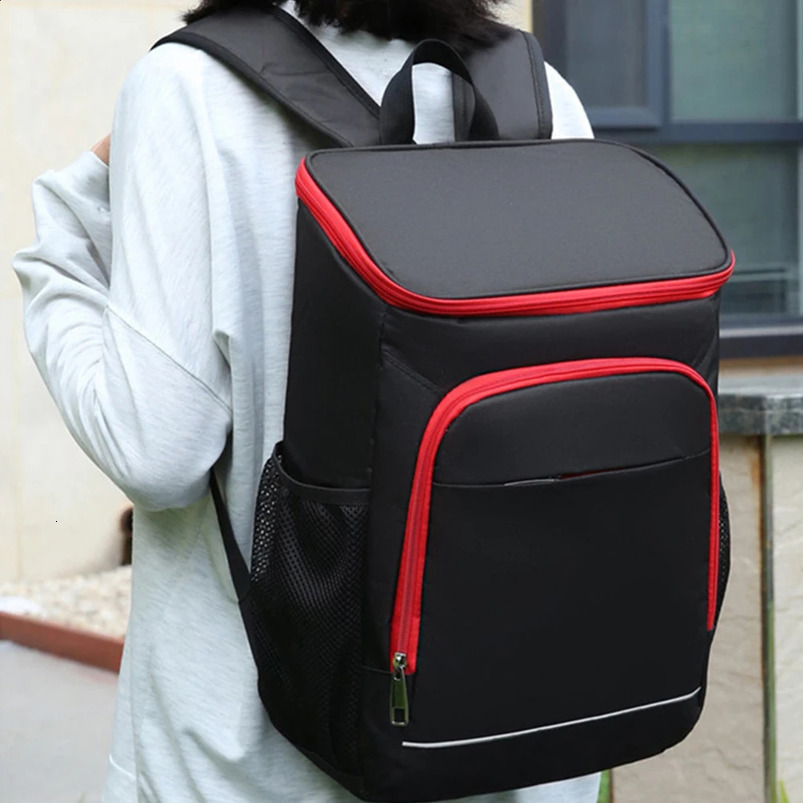 Waterproof insulated lunch backpack with reflective strip large capacity outdoor cooler bag 240910