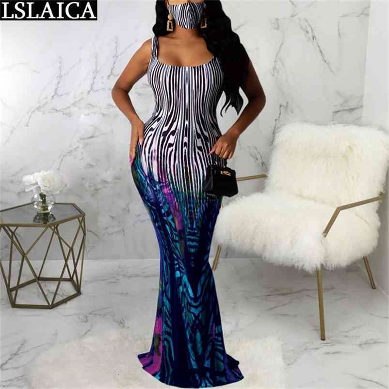 Party Dress Sleeveless Print Patchwork High Waist Backeless Sexy Evening Club Floor Length Bodycon Femme 210515