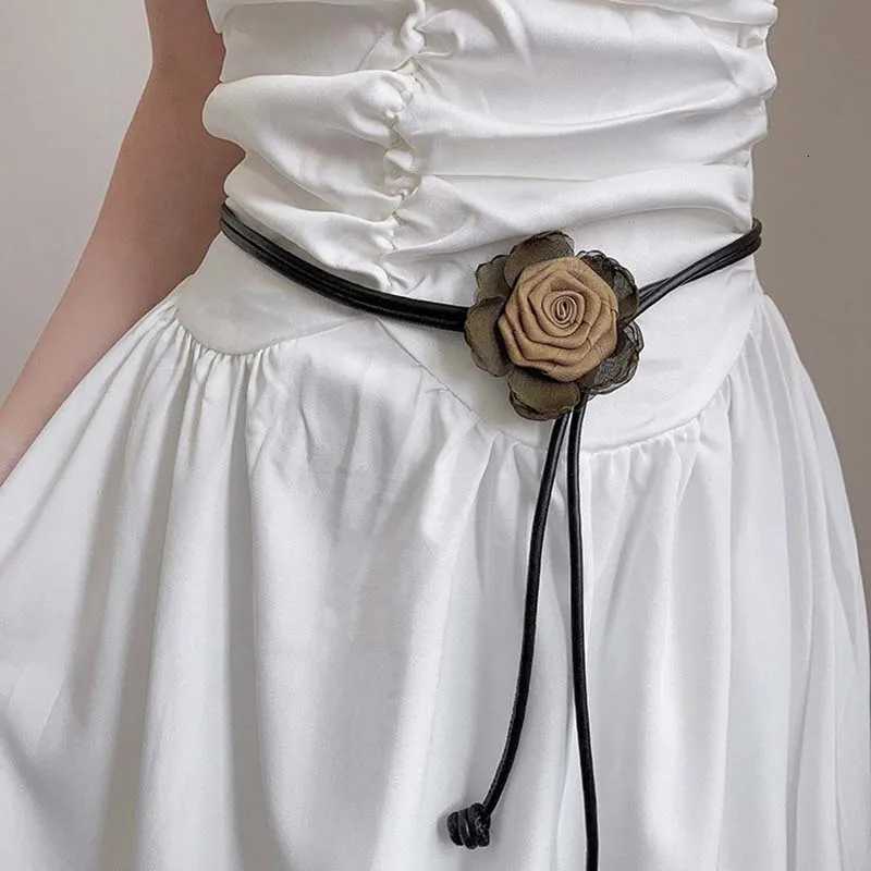 Fashion Vintage Chiffon Flower Waist Belt for Women Elegant Blue Flowers Long Leather Adjustable Waist Chain Dress Jewelry Accessories29 D250924