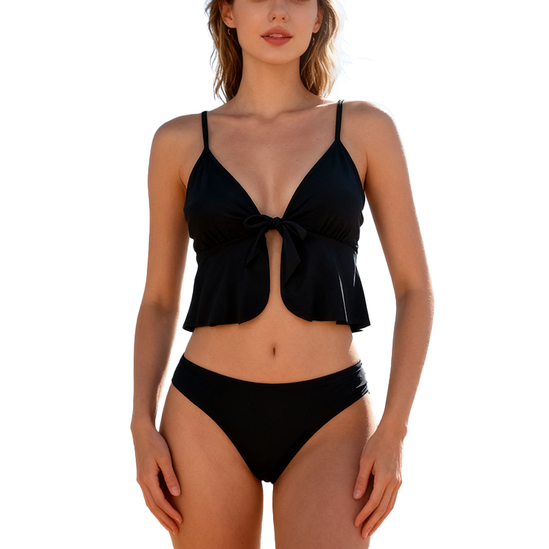 Stylish black lace up bikini swimsuit set