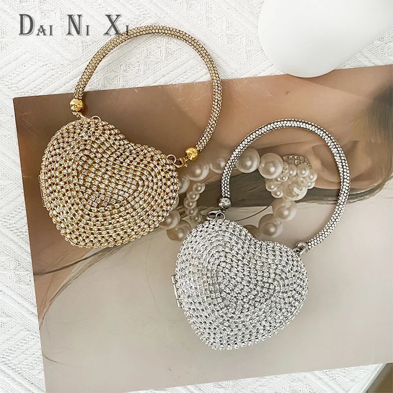 y Small Bling Heart Shape Diamond Evening Clutch Rhinestones Purse Ladies Fashion Bag 250815