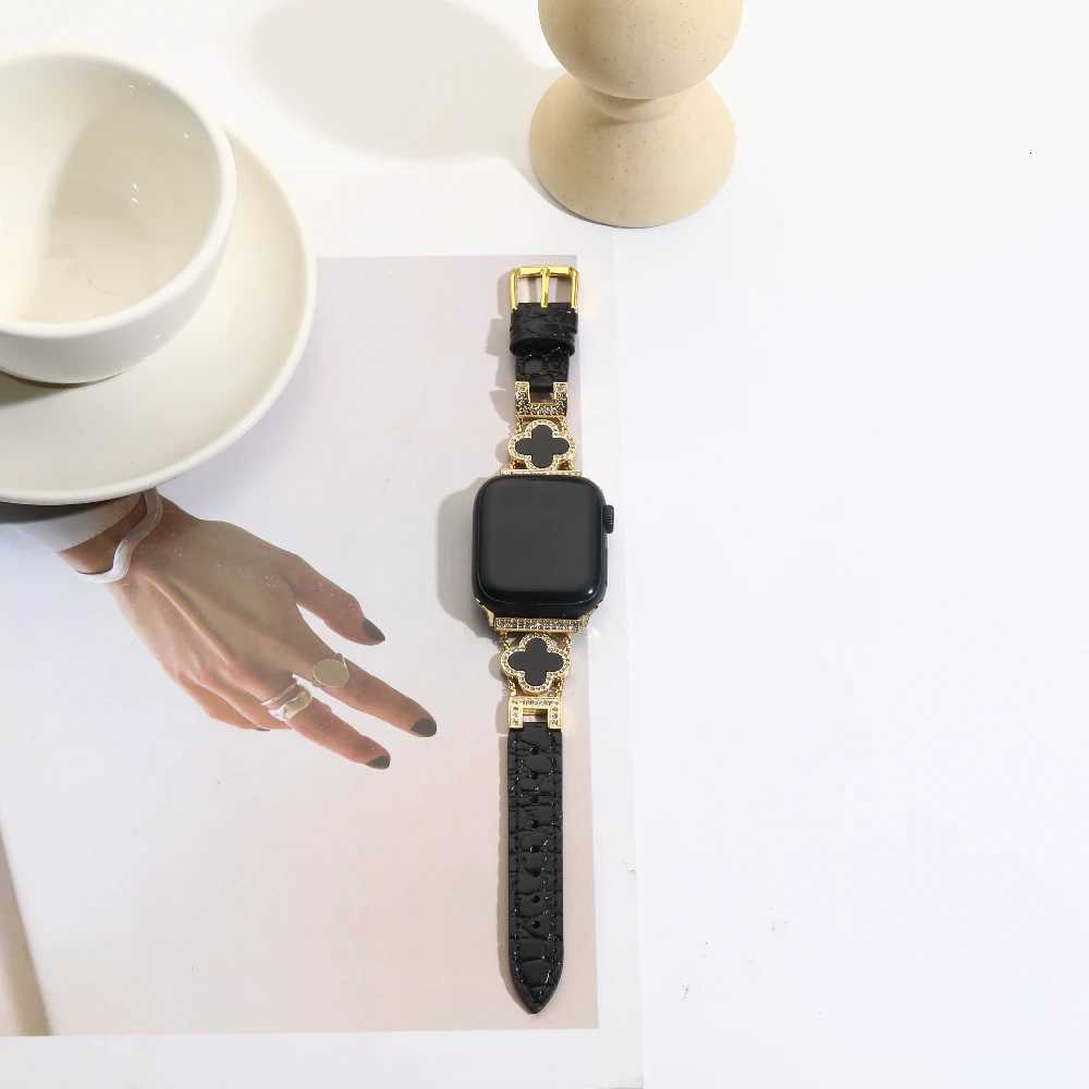 Fourleaf Clover Crocodile Leather Strap Compatible with Watch 3849mm for IWatch Series Ultra SE 19 Z250924