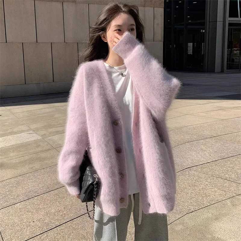Cardigan Knit Sweater Women Single Breseted V Neck Coat Solid Long Sleeve Splice Jumpers Elegant Coat Loose Autumn Winter L250923