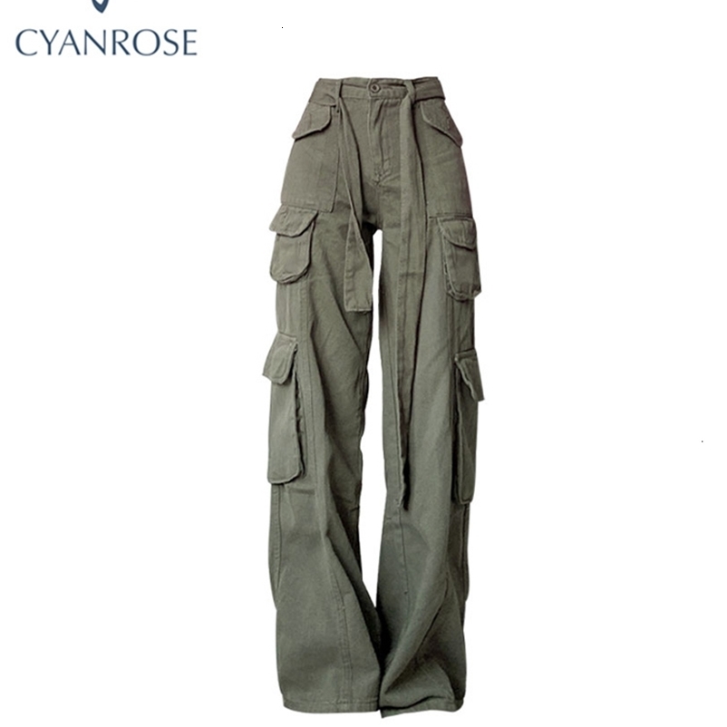 Women's Pants Capris Retro Army Green Overalls Wide Leg Cargo Women Pants Women's Trousers Sexy Low Waist Loose Casual Trousers Streetwear 2