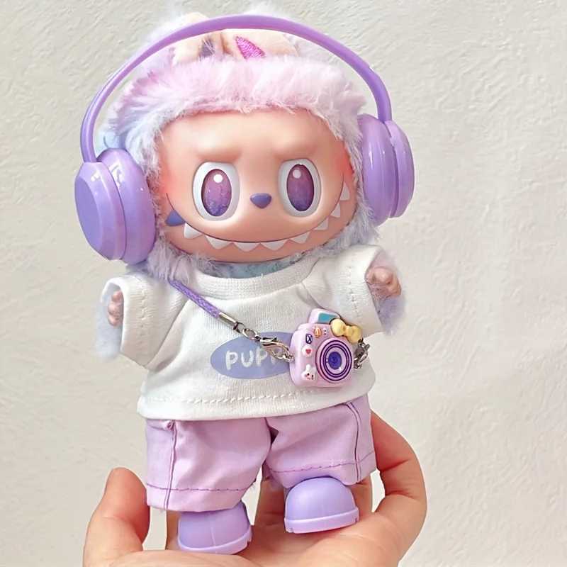 For 1517cm Cute Labubu Dolls Clothes Pink Purple Earphones Tshirts Shorts Outfit Clothing Labubu V1 V2 Diy Toys Accessories C250924
