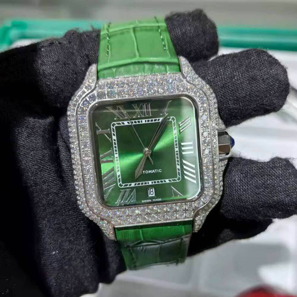 VVS1 Rose Gold Moissanite Diamond Automatic 41MM Stainless Steel for Adults Unique Quartz Full Bust Watch Antique Glass free shipping