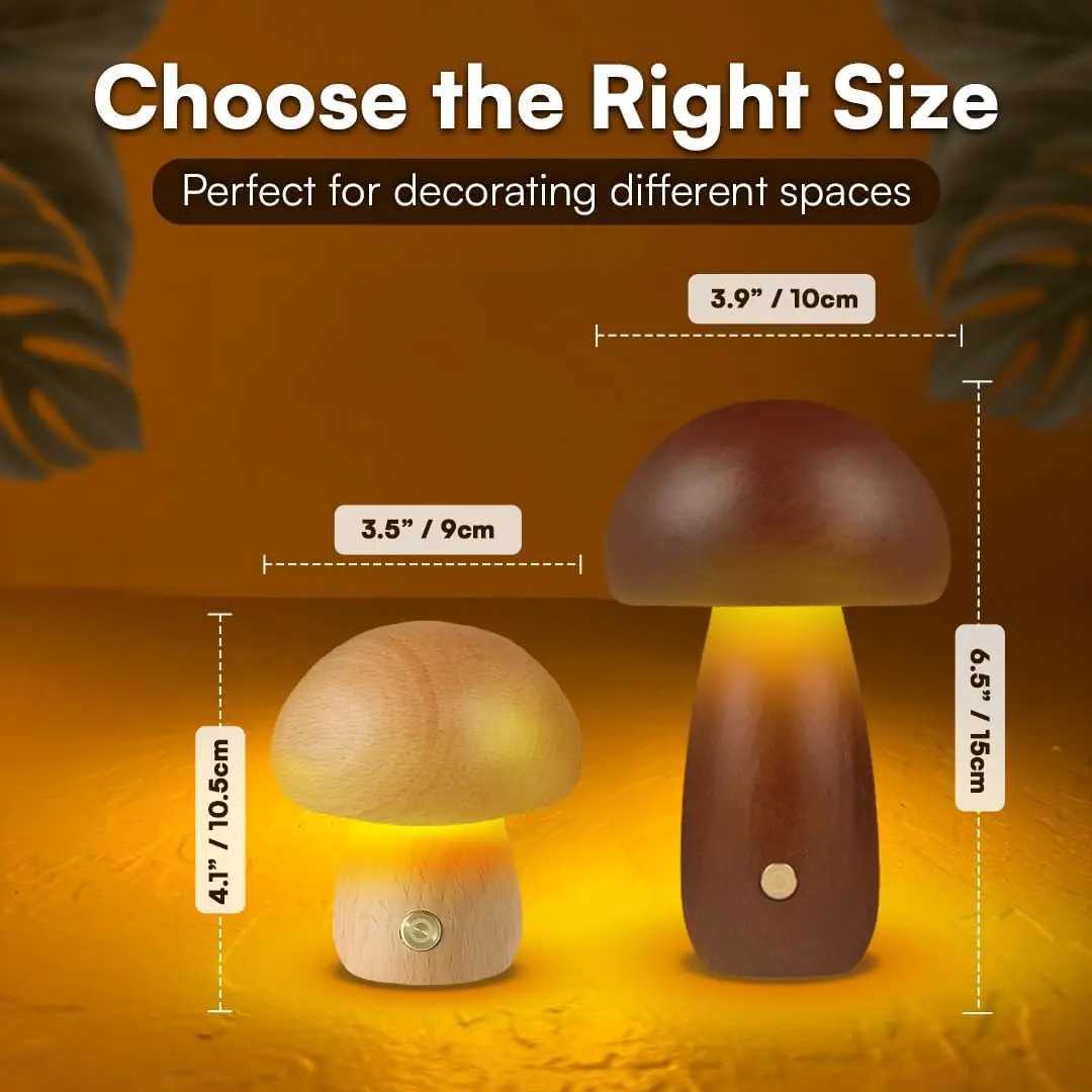 Wooden Mushroom Lamp Portable Cordless Rechargeable Battery Operated LampStepless Dimming Night Light for Birthday Gifts C251115