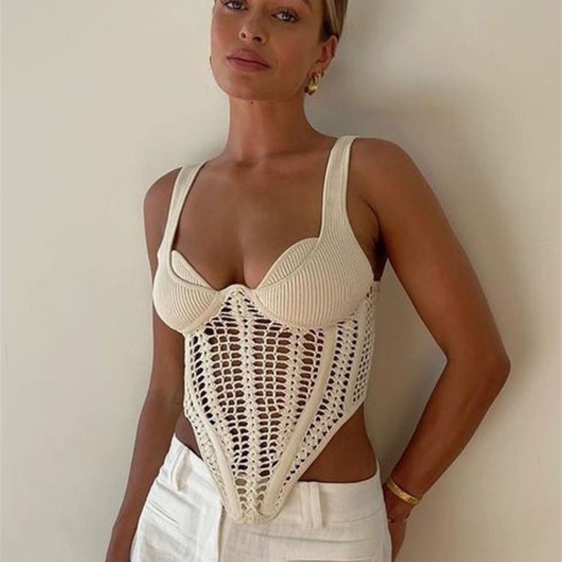 Women's Tanks Camis DEAT Fashion Sexy Women's Tank Tops Solid Color Sleeveless Knitting Hollow Out Backless Topd Female Summer 17A1669 23031