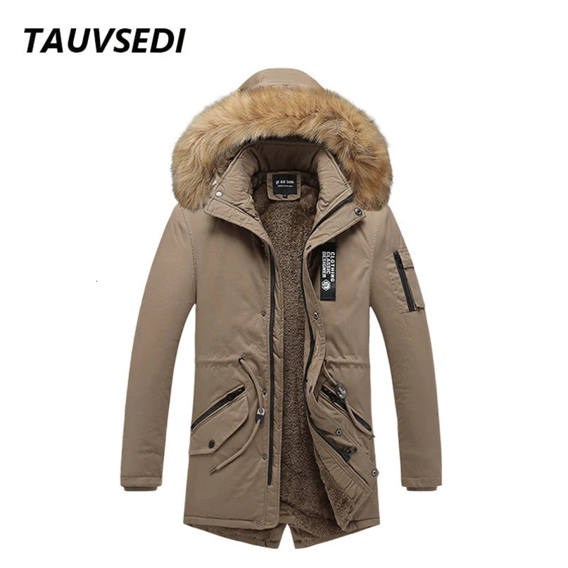 Mens Down Parkas Winter Men Warm Thick Fleece Fur Collar Long Jacket Casual Windproof Military Fashion Classic Coat Man 231129