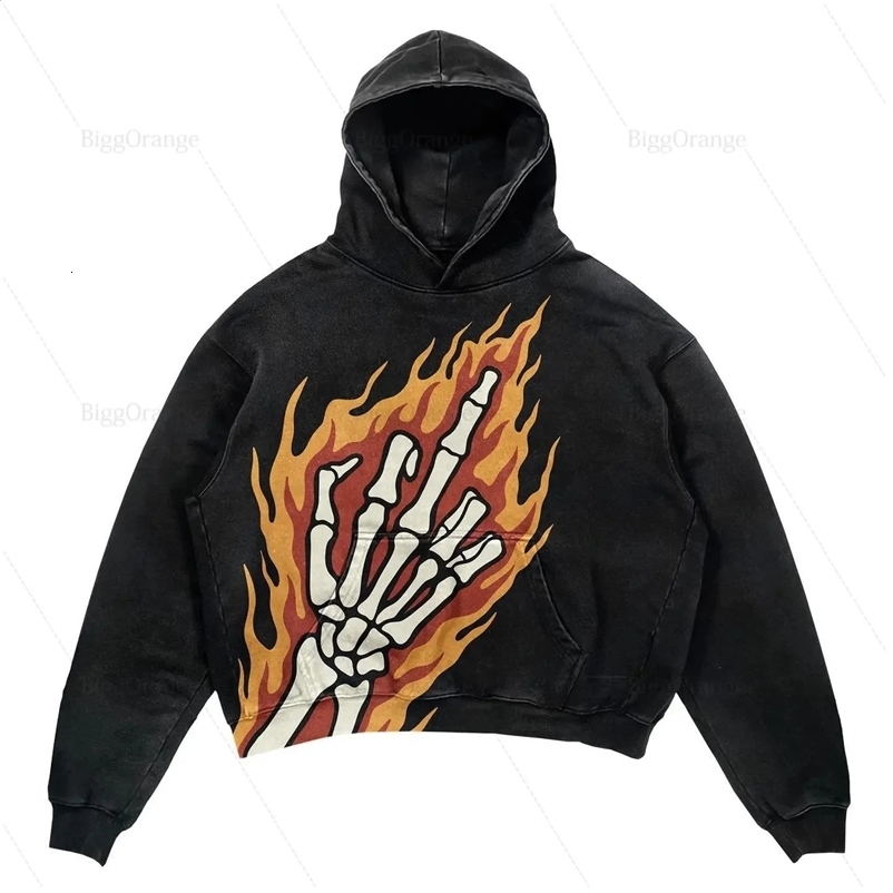 Streetwear Harajuku Oversized Skull Mask Print Hoodie Vintage Couples Sweatshirt Goth High Quality Y2k Hoodies Men Clothing 240814