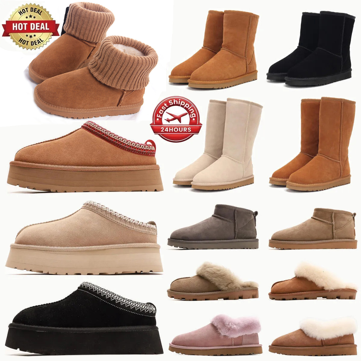 Tazz Slippers tasman fur slides classic ultra mini platform boot Suede Shearling Disquette Slipper men women shoes Ankle mules winter designer booties big size