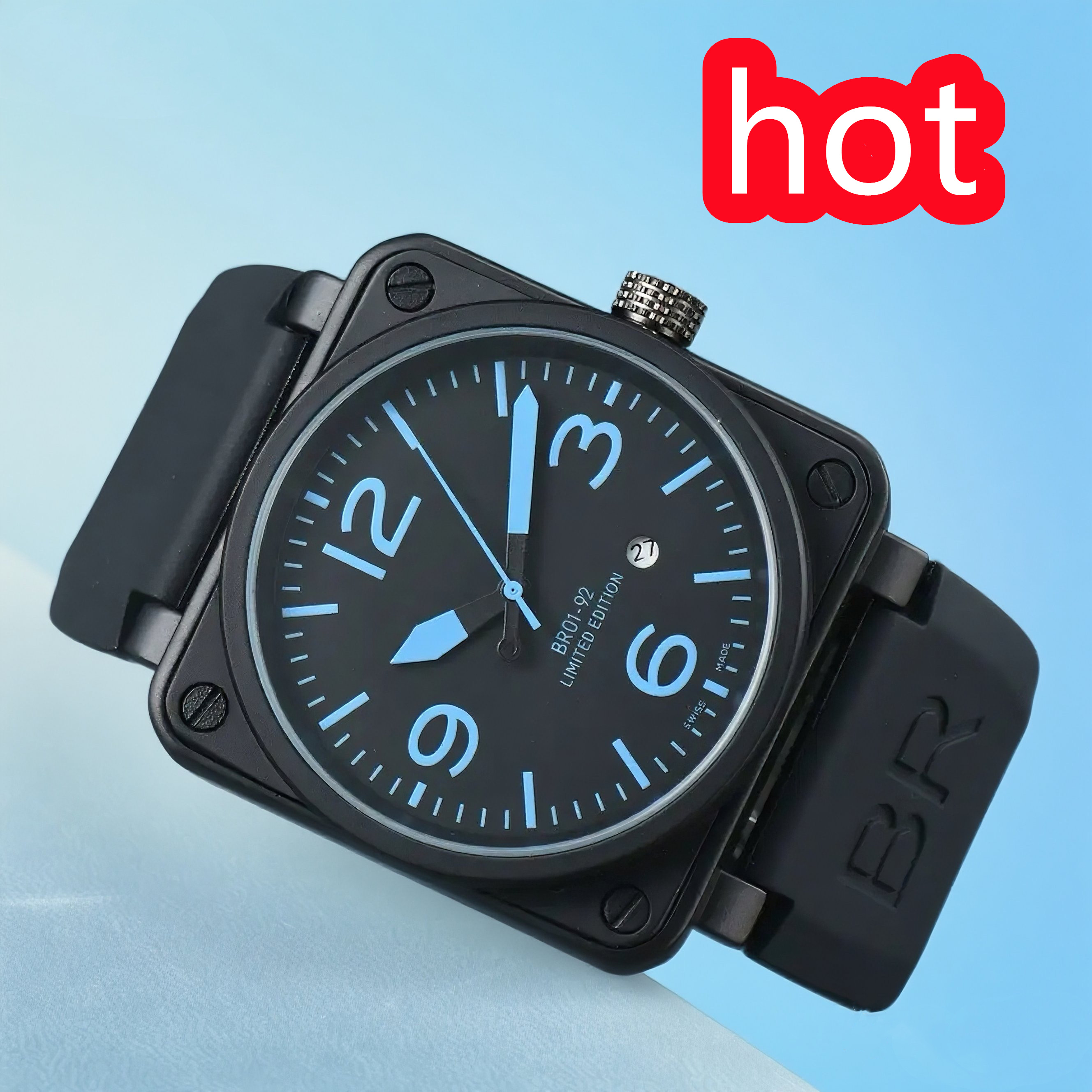 Mens BELLity & Wristwatches Men Automatic Mechanical Watch Brown Leather Black Rubber ROSSity watches Multifunction Six Stitches #22